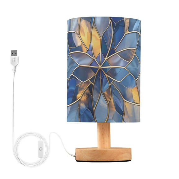 Stained Glass Table Lamp USB Bedside Desk Nightstand Lamp Printed Gifts Small Lamp Wood Base for Bedroom Living Room Kids Room College Dorm