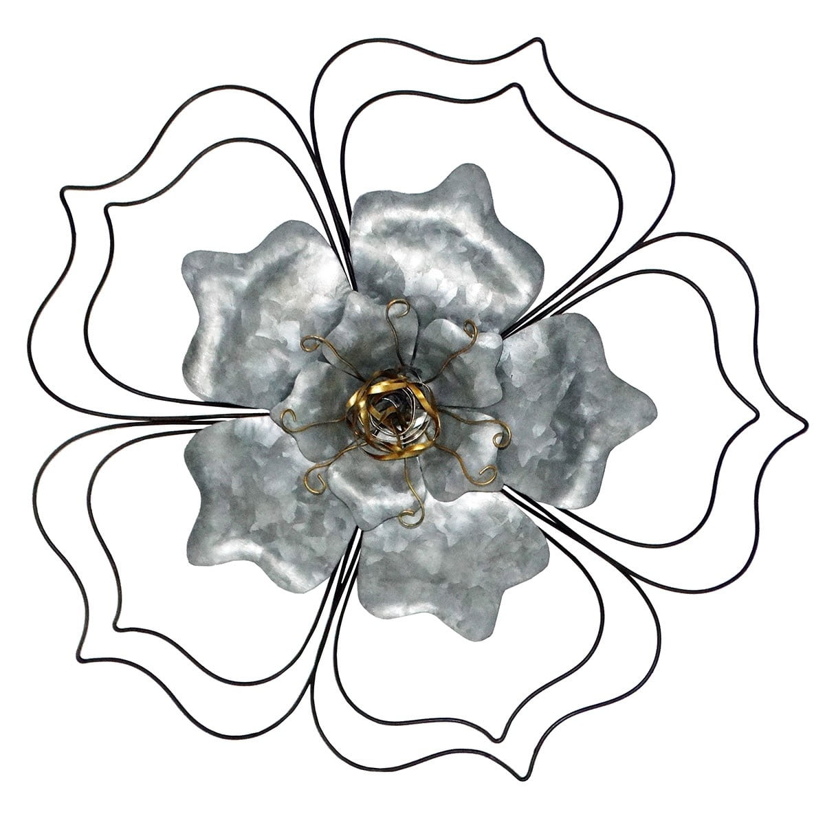 Alpine JUM298HH Galvanized Metal Flower Wall Decor
