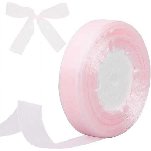 50 Yards x 7/8 Inch Sheer Organza Ribbon Pink Chiffon Ribbon Trim Party Decoration Wedding Invitations Wreaths Wrap Crafts Mesh Edge Trimming for Gift Wrapping Flower Bouquet Bows