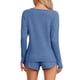 thumbnail image 3 of Conjunto de pijamas para mujer INSPIRE CHIC de manga larga, con cintura elástica, parte superior y pantalones cortos, conjunto de ropa de casa con bolsillos, talla M, azul oscuro, 3 of 6