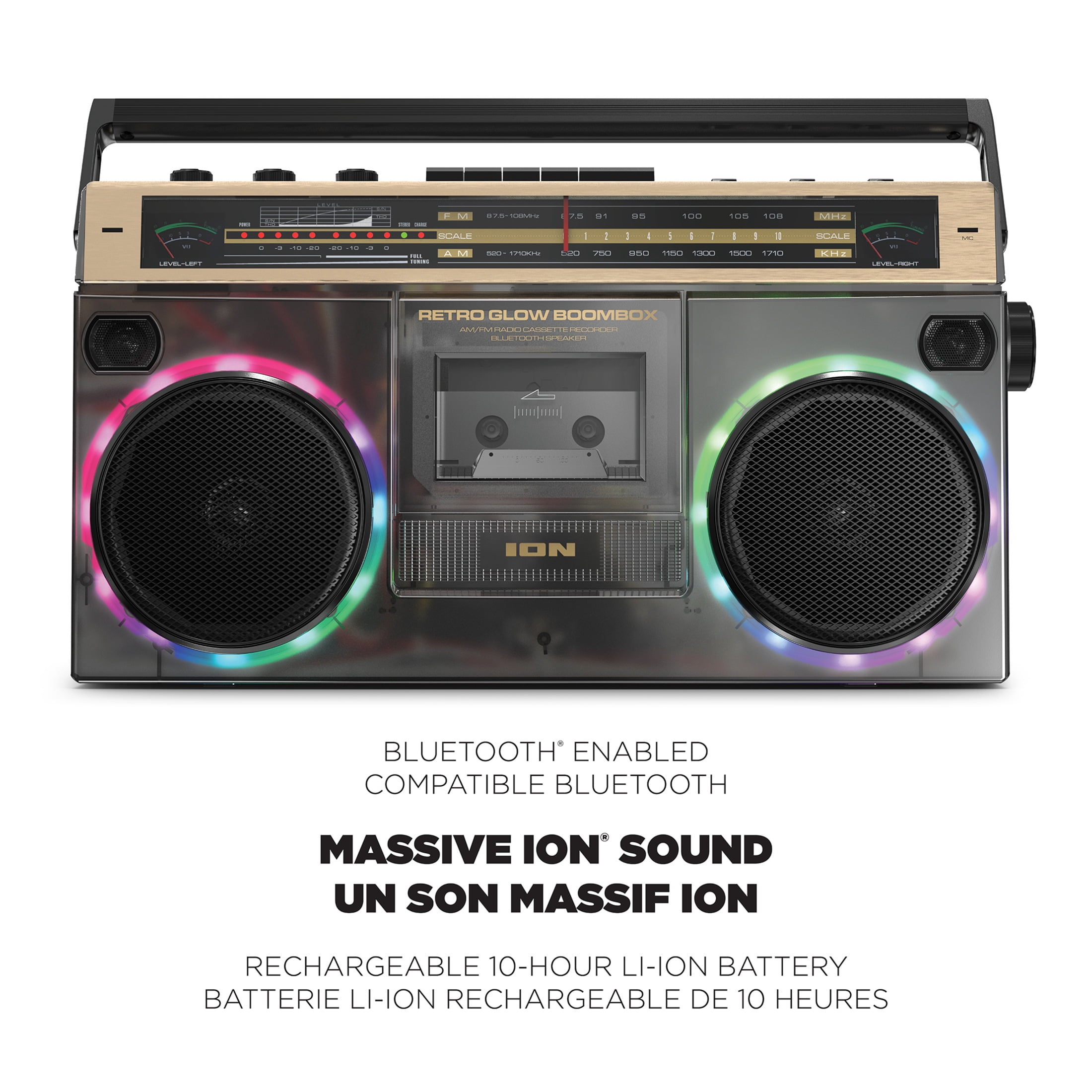ION Audio Retro Glow Black / Gold - Translucent Bluetooth Cassette Boombox