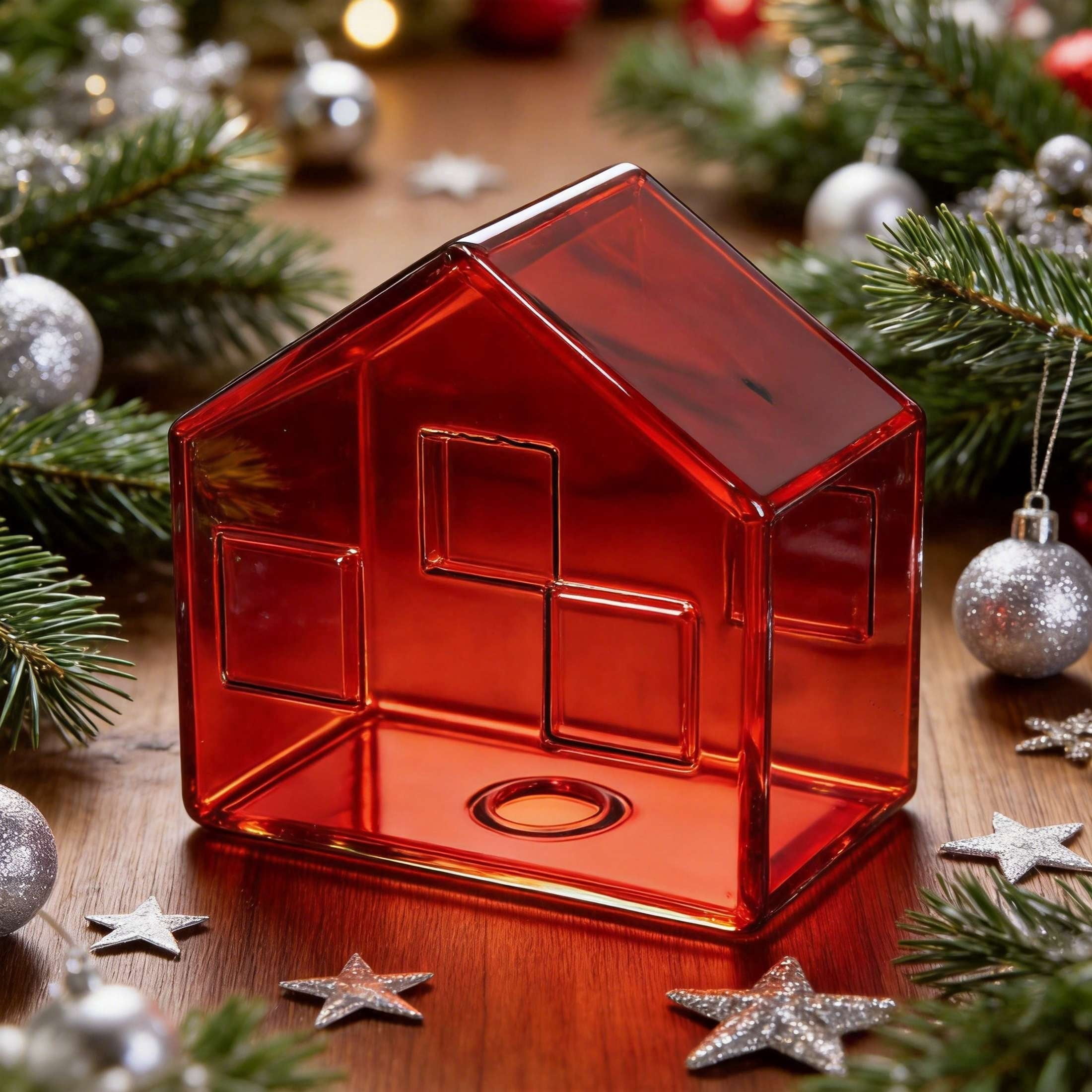 Glass House Christmas Decoration, Red, 5", by Holiday Time