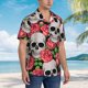 thumbnail image 3 of Balery Skull and Roses Camisas hawaianas de manga corta para hombre, camisas playeras de corte holgado, camisas de vacaciones con botones,Large, 3 of 7