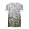 thumbnail image 4 of Hauts d'Été pour Femmes 2023 Mode Oversize Col en V Patchwork en Dentelle Manches Courtes Blouse Décontractée Chemises Col en V en Dentelle pour Femmes, 4 of 5