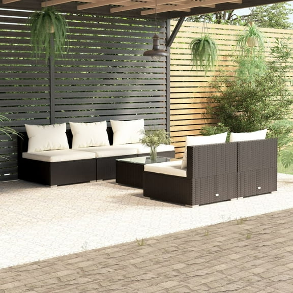 vidaXL 6 Piece Patio Lounge Set with Cushions Poly Rattan Black