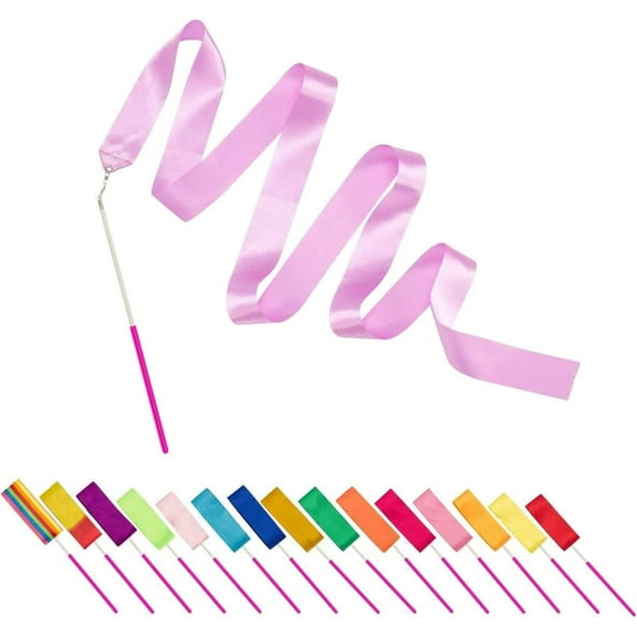 Dance Ribbons - 16 Packs Ribbon Wands with Non-Slip Handles for Girls Gift, 6.6ft Rhythmic Gymnastics Dancing Rainbow Twirler Sticks Streamers Dance Flags
