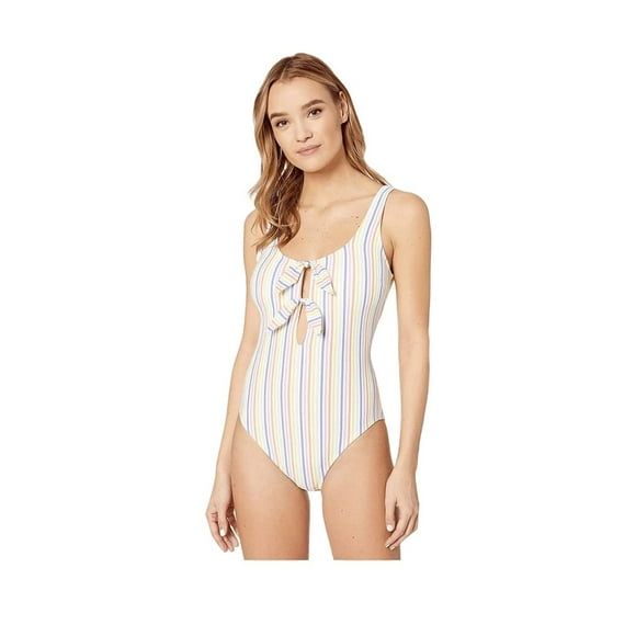 Kate Spade New York Beach Stripe Seersucker Bunny Tie Front One-Piece White XS