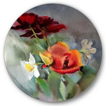 Designart 'Blossoming Vibrant Red Wildflowers' Traditional Circle Metal Wall Art 29x29 - Disc of 29