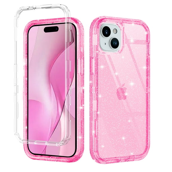 Petocase for iPhone 13/14/15 Clear Case (6.1"),Heavy Duty Drop Protection Rugged Shockproof/Dust Proof 3-Layer Military Protective Tough Durable Cover for iPhone 13/14/15,Glitter Pink