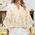 thumbnail image 2 of ZQUUVOU Women's Plus Size T-Shirt Front Pleated 3/4 Ruffle Sleeves V Neck Tops C-Beige (XL), 2 of 6