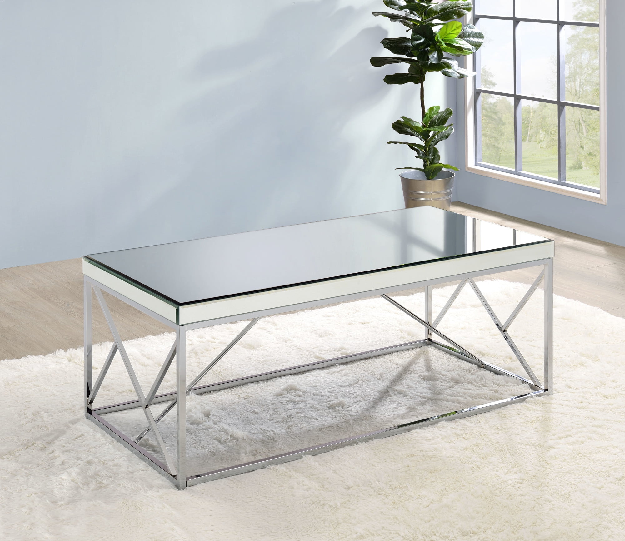 Steve Silver Evelyn Mirror Top Chrome Coffee Table