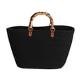 thumbnail image 1 of Bolso de mano tejido para mujer, organizador de bolsos de playa de verano, versátil, informal, con asas superiores Negro, 1 of 9