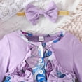 thumbnail image 4 of Cathalem Girls Party Dress Cute Cartoon Pattern Ruffles Sleeve Dress,Purple 6M, 4 of 5