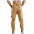 thumbnail image 3 of Pants for Men's Fashion Casual Solid Color Cargo Pockets Elastic Rope Waist Casual Cargo Pants Work Pants for Men Cargo Khaki M, 3 of 5