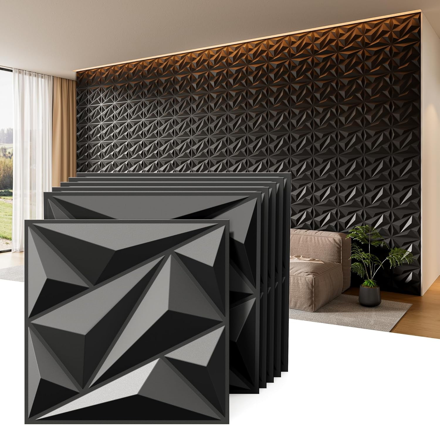 Art3d Black Wave Design IV 19.7x19.7 PVC 3D Wall Panel (12