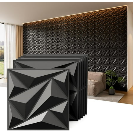 30Pack 3D Wall Panels for Interior Wall Décor Black 11.8"*11.8" Covering Panels, PVC Textured 3D Wall Tile for Living Room, Bedroom DIY Interior Décor