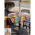 thumbnail image 4 of Easter Bunny Outdoor Tablecloth - 60x60 Inch Square Dining Table Cover, Colorful Eggs Spring Tulips Flower Blue Stripes Waterproof Outdoor Table Cloth with Umbrella Hole & Zipper for Picnic/Patio, 4 of 7