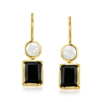 Ross-Simons Onyx and 4.5-5mm Cultured Pearl Drop Earrings in 18kt Gold Over Sterling, Women's, Adult