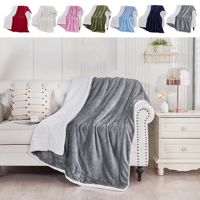 Manta Polar de Doble Capa - Manta Reversible de Franela y Felpa para Sofá, 100 X 70 Cm, Cálida Colcha de Invierno En Gris, Azul Marino, Verde, Rojo, Blanco y Rosa