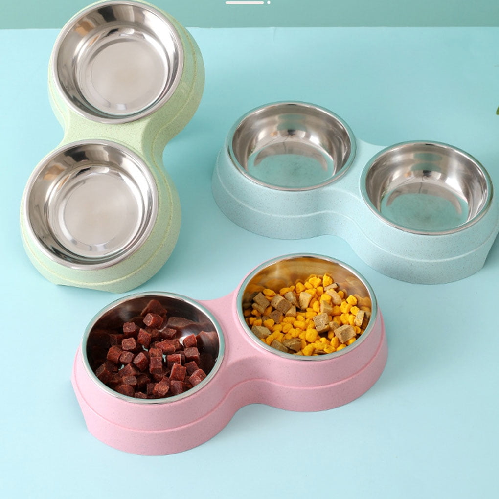 kurtrusly Double Pet Bowls Stainless Steel Convenient For Feeding Pets for At Home Stainless Steel Pet Dog Accessories Dog Bowl Pink 1 1 Pc Walmart