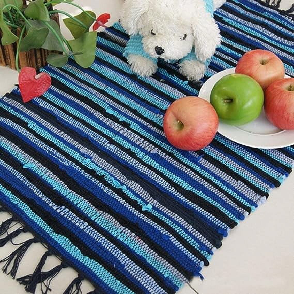 Namzi Rag Rug, Machine Washable Cotton Reversible Rag Rug Hand Woven Multi Color Striped Area Rug Floor Rugs for Bedroom, Living Room, Kitchen and Laundry Room (20"x 31", Blue)