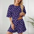thumbnail image 2 of Wang6 Pajamas Sets for Womens with Shorts Soft 2 Pieces Short Sleeve Crew Neck Shirts Shorts Graphic Pjs Loungewear Sets Sleepwear Set Dark Blue M, 2 of 6
