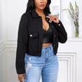 thumbnail image 6 of Brilliant Denim Jackets for Women Cropped Jean Jacket Women's Casual Denim Jacket Solid Color Basic Long Sleeve Jean Jacket Coat Black L, 6 of 6
