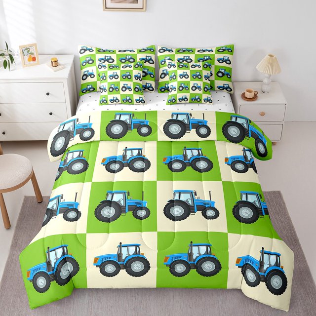 YST Ensemble de Douillette Camion Dessin Animé, Ensemble de Lit 7 Pcs, Format Simple, Vert