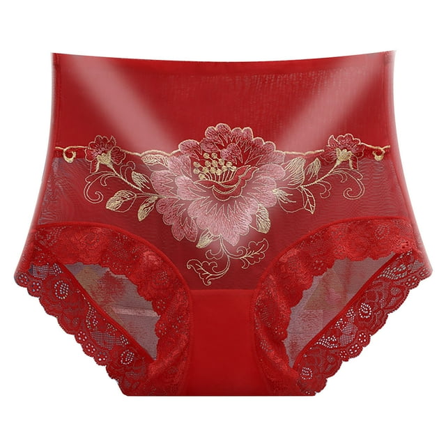 PMVFHDE Culottes en Coton pour Femmes Dentelle Grande Taille Culottes Transparentes Taille Basse pour Dames Brodées Respirantes Rouges