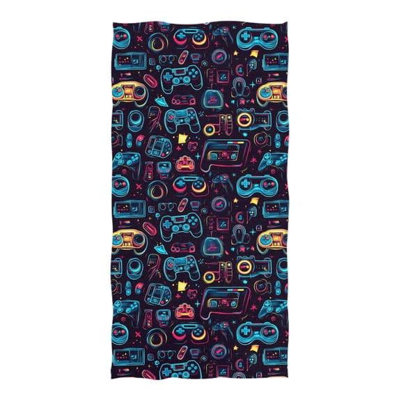 Oversized Beach Towel Extra Large Absorbent Microfiber Bath Towels Soft Quick Drying Neon Game Controllers 74"x37"