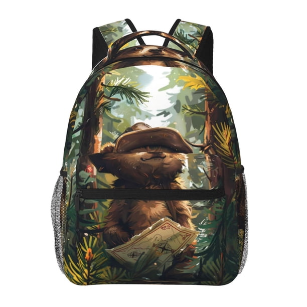 Disketp Jungle Hat Bear Mochila Estampada para Hombre y Mujer – Mochila Ligera Clásica con Múltiples Bolsillos para Universidad, Trabajo y Viajes-One Size