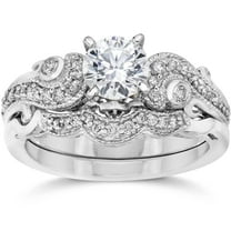 Pompeii Emery 3/4Ct Vintage Diamond Engagement Wedding Ring Set 14K White Gold (H/I,I1)