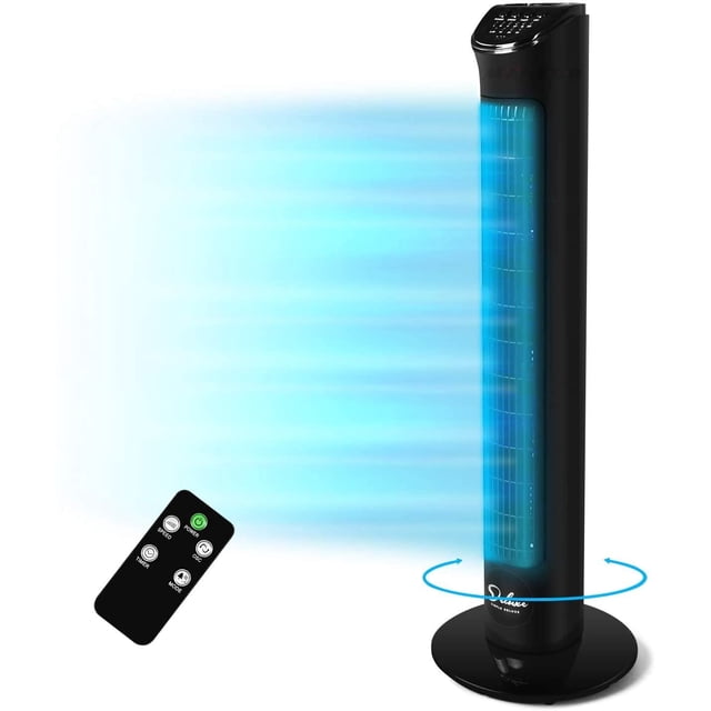 Simple Deluxe 32’’ Electric Oscillating Tower Fan with Remote Control for Indoor, Black