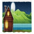 thumbnail image 3 of Ambesonne Log Cabin Shower Curtain, Cabin near River at Night, 69"Wx70"L, Multicolor, 3 of 5