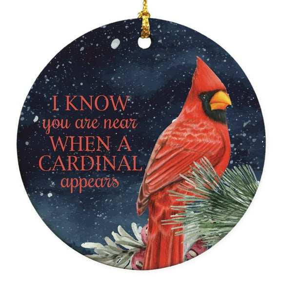When A Cardinal Appears Memorial Christmas Round Disc Ornament