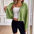 thumbnail image 5 of BXJX Womens Cropped Hoodies, Spring Fall Zip up Long Sleeve Casual Ladies Jackets Green Size 2XL, 5 of 8