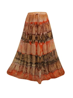 Mogul Womens Long Skirt Vintage Tie Dye Flirty Boho Chic Gypsy Summer Rayon A-Line Skirt S/M/L