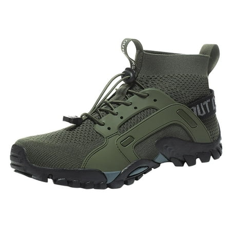

Sneakers for Men Fashion Summer And Autumn Men Sneakers Hiking Shoes Non Slip Sole Mesh Breathable Elastic Lace Up Middle Top Mens Sneakers Mesh Army Green 42