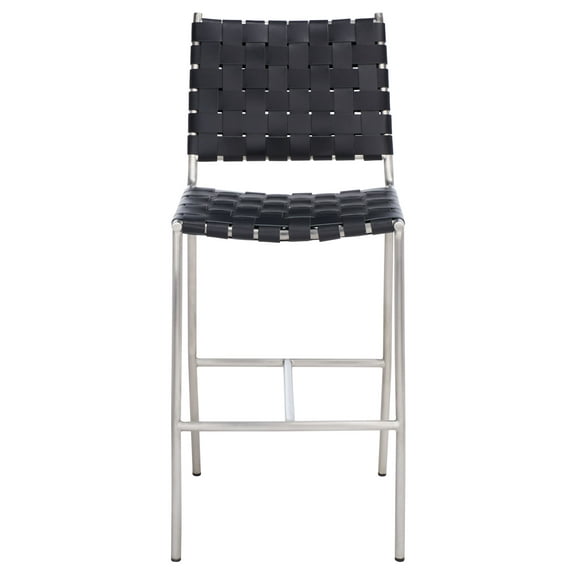 SAFAVIEH Olenna Coastal Woven Counter Stool, Black/Silver (17.8 in. W x 21.5 in. D x 39.8 in. H)
