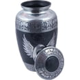 thumbnail image 3 of Silver Engraved Cremation Urn for Human Ashes Adult Funeral Urn Handcrafted - Large Burial Urn for Human Ashes - BAG INCLUDED (6.5" x 6.5" x 10.5", Angel Wing-8), 3 of 4
