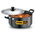 thumbnail image 1 of Futura Black Aluminium Cook N Serve Stewpot 5 Liters | Hard Anodised Sauce Pan With Stainless Steel Lid, Cooking Pot With Two Handles (AST50), 1 of 4