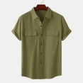 thumbnail image 2 of Patlollav Mens Shirts Solid Buttons Double Pocket Turndown Short Sleeve Tops, 2 of 6