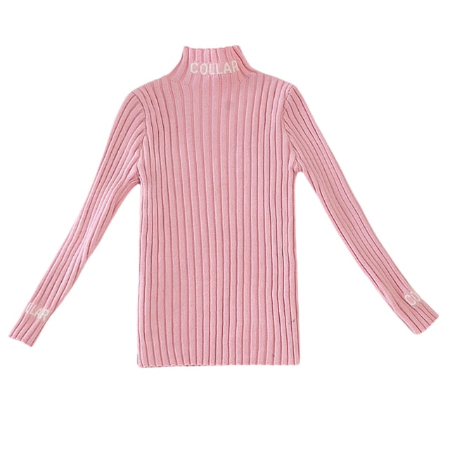 Spring/Fall Saving! HVOBTTY Girls Long Sleeve Sport Sweater, Girls High Neck Sweater Spring and Fall Children's Clothing Solid Color Western-style Children's Knitted Bottoming Shirt Pink, 3Years