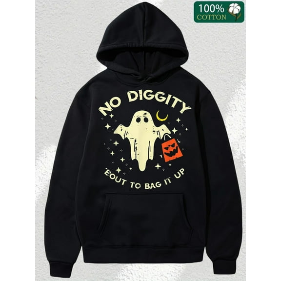 Cinolinkintera Men's Cotton Hoodie No Diggity Bout To Bag It Up Cute Ghost Halloween Candy Hoodies-Man's Halloween Hoodies, Halloween Pumpkins Print Casual Relaxed Soft Knit Pullover Hoodie Sweatshirt