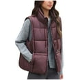 thumbnail image 3 of YOIAVAIOY Womens Quilted Puffer Vests Drawstring Collar Zip Up Sleeveless Down Jackets Fall Winter Casual Outerwear Vest with Pockets Red XL, 3 of 9