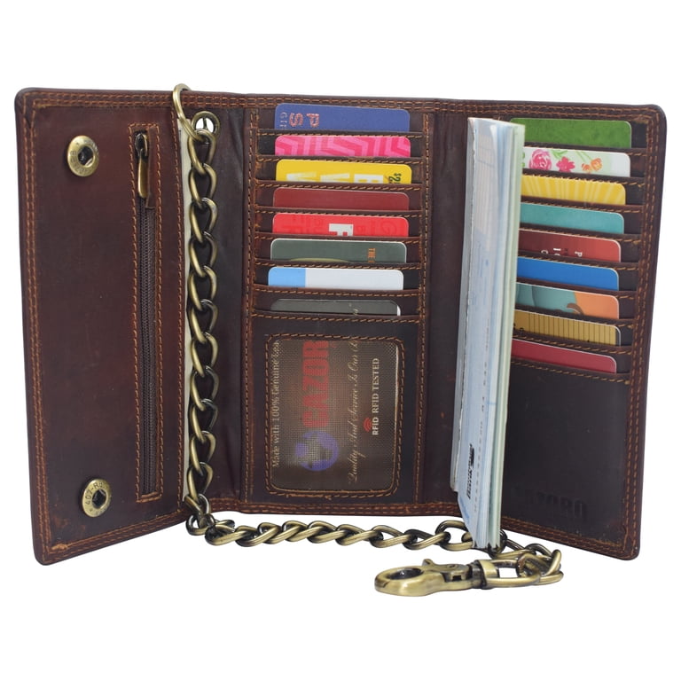 小物 K Joey Heavy Leather Wallet Bikers RFID safe Cow Leather Crazy Horse Brown Long Checkbook