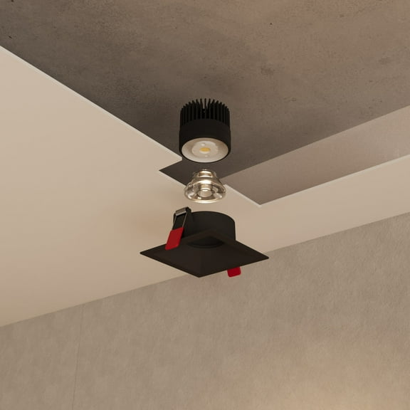 Libra 3in Black Square Integrated LED Canless Recessed Lighting Kit, 5CCT, 12W, 1000L