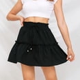 thumbnail image 5 of Women's Summer Cute Elastic High Waist with Drawstring Ruffle Skirt Solid Color A Line Swing Beach Mini Skirt, 5 of 5