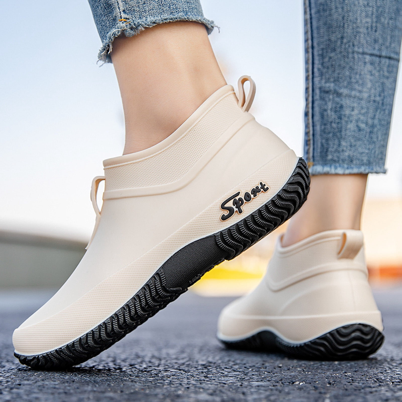 Chenyee Slip On Rubber Rain Boots for Women Non Slip Water-proof Garden Shoes Short Ankle Booties