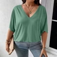 thumbnail image 4 of Jamicy Summer Tops for Women Plus Size V Neck T Shirts Solid Color Summer Half Sleeve Tees Casual Loose Fit Tunic Tops, 4 of 8
